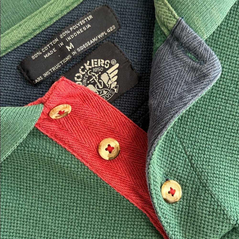 Vintage 90’s Levi’s Dockers Long Sleeve Green Cotton Pique Polo Rugby Pullover M - Picture 7 of 8